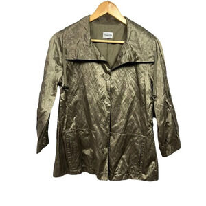Chico's Women's Metallic Jacket Chico Sz 1 US M Green Button Up Dot Pattern READ